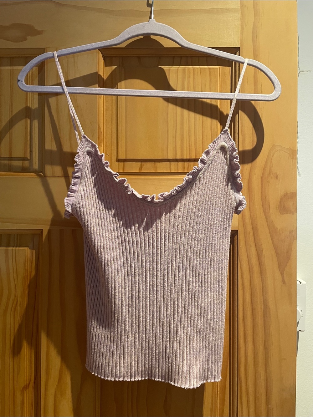Free People Light Pink Ribbed Ruffle Trim Camisole